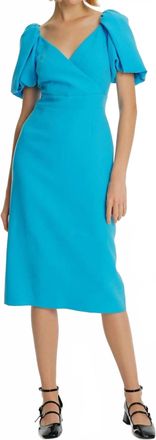 Exquise Puff Sleeve Midi Dress In Blue