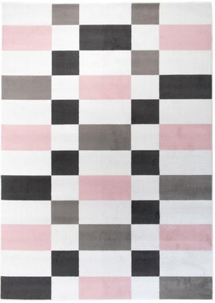 Tapiso Alfombra para ni&ntilde;o rosa gris blanco negro geom&eacute;trico 140x200cm