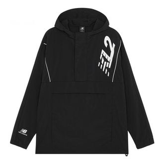 New Balance Mens New Balance Logo Embroidered Half Zipper hooded track Jacket Black MJ13580-BK
