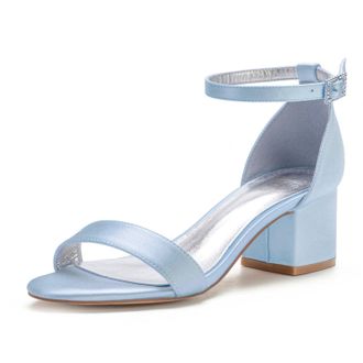 Miyoopark Comfortable Wedding Shoes for Women Block Low Heel Evening Sandals M534 Sky Blue UK 7.5