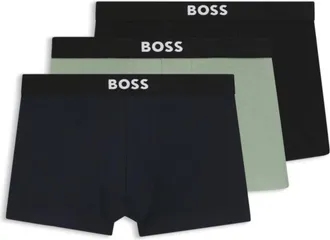 BOSS Three-pack of stretch-cotton trunks with logo waistbands
