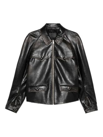 Prada front-pocket leather jacket - Black
