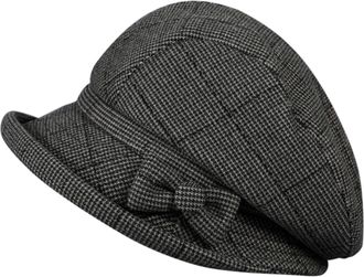Generic Clearance Womens Vintage Wool Blend Cloche Church Hat Bowler Derby Hat Short Rolled Brim Fedora Hat Cloche Bucket Winter Hat with Bow Knot Grey