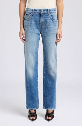 7 For All Mankind Calie Shadow Pocket Mid Rise Straight Leg Jeans in Blue Haze at Nordstrom, Size 27