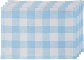 Solino Home Linen Placemats Set of 4, 14 x 19 Inch for Dining Table, Holiday and Everyday Table Decor - Buffalo Check in Blue Bell at Nordstrom, Size