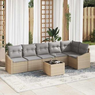 vidaXL Conjunto De Sof&aacute; De Jard&iacute;n 7 Pcs Beige Polirat&aacute;n Vidaxl
