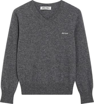 Miu Miu Slate V-neck Trui - Dames - V-hals truien - Grijs - S - Wol - Truien & Vesten