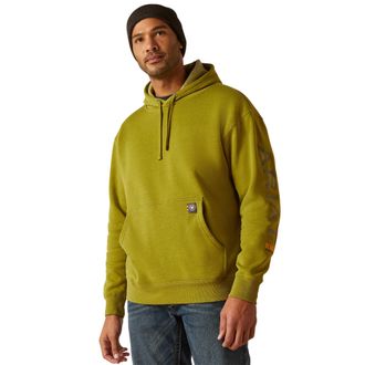 Ariat Mens Rebar Graphic Hoodie Long Sleeve Fleece in Going Green Heather Cotton, Size X-Small, by Ariat