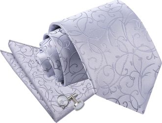 DQT Premium Woven Microfibre Swirl Patterned Silver Mens Wedding Casual Classic Standard 9cm Tie Necktie with Matching Handkerchief Pocket Square Hanky an