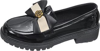 Generic Womens Black Fashion Loafer Shoes Round Toe PU Leather Non Slip Sole Ladies Formal Shoes School Work Outdoor Comfy Casual Wear Every-Day