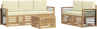 vidaXL Conjunto De Sof&aacute;s De Exterior 6 Uds. Blanco Y Crema Poli&eacute;ster Vidaxl