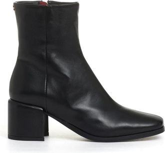 Halmanera Zwarte leren enkellaars met hak van 60 mm - Dames - Laarzen met Hak - Zwart - 36 EU - Leer - Schoenen