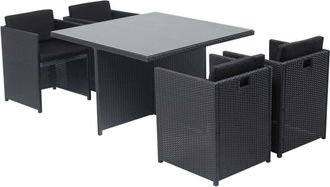 Concept Usine Sal&oacute;n de jard&iacute;n encastrable 4 personas de resina trenzada negro/negro