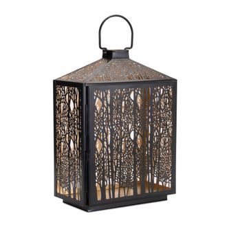 Melrose International Forest Cut Metal Lantern with Gold Accent 16H - Black, Gold