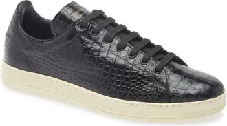 Tom Ford Croc Embossed Low Top Sneaker in 3Nw02 Black/Cream at Nordstrom, Size 12Us