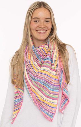 Zwillingsherz Dreieckstuch ZWILLINGSHERZ Hippie, Damen, pink orange, Strick, Materialmix, gestreift, Modet&uuml;cher Dreieckstuch, buntes Muster, Strick, w&auml;rmend