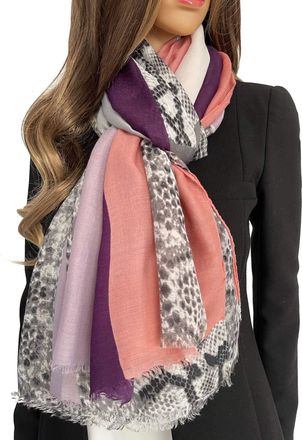 The Accessory Co. Ladies Large Snakeskin Scarf for Women, Leopard Print, Animal Shawl Wrap, Lightweight Scarves, Block Print Mustard Yellow Red Orange Green Purple (Pin