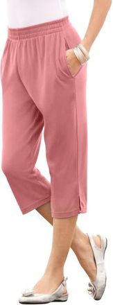 Roaman's Plus Size Soft Knit Relaxed Pull On Capri Pant in Desert Rose at Nordstrom, Size Small
