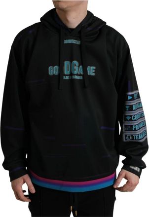 Dolce & Gabbana Elegante Grafische Hoodie - Heren - Hoodies - Zwart - 4XL - Polyester - Hoodies & sweatvesten