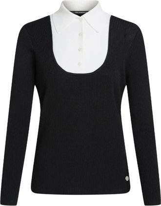 Karl Lagerfeld Gebreide top met contrasterend voorpand - Dames - Tops - Veelkleurig - Maat: L Zijde