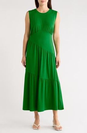 DKNY Gathered Sleeveless Tiered Maxi Dress in Fern Green at Nordstrom Rack, Size X-Small