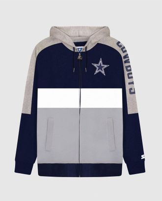 Starter Mens Dallas Cowboys Zip-Front Colorblock Hoodie In Navy