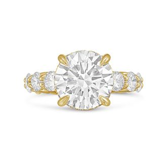 Diana M. Jewels 18kt yellow gold lab grown 5ct Lab Grown Round Diamond Halo Ring with Diamond Accents