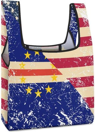 Generic U.S. And Cape Verde Vintage Flag Reusable Shopping Bags Lightweight Foldable Grocery Bag Polyester Washable Tote Bag
