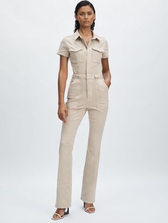 Good American Fit For Success Boot Jumpsuit Plain, Beige Size: XL