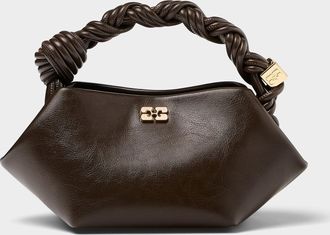 Ganni Womens Bou Mini brown braided handle leather-faux bag