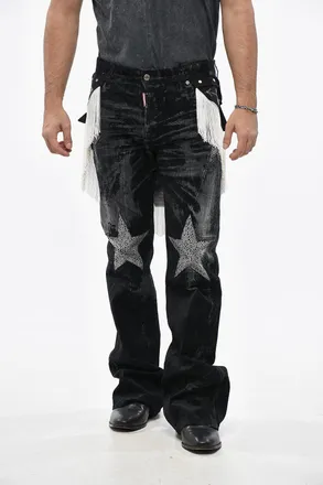 Dsquared2 Jeans Loose Fit Effetto Acid Wash con Strass 28cm Dsquared2