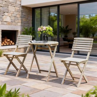 Direct Wicker Foldable Acacia Wood Round Bistro Set - Sanded Finish in Cream | Size: 2 Seater