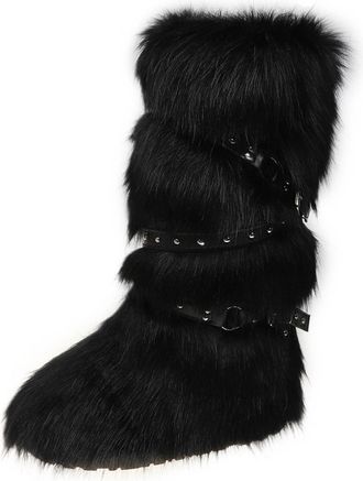 Generic Black Womens High Top Snow Boots with Belt Buckle Sexy Y2K Style Fashion Casual Comfortable Warm Walking Shoes 100 Polyester Material