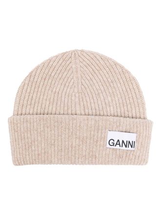 Ganni Ribgebreide muts - Beige