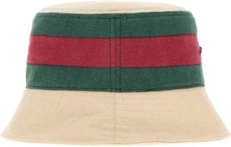 Gucci Womens Hat Canvas Striped Bucket Cream
