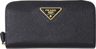 Prada Black Leather Long Wallet (Bi-Fold) (Pre-Owned)