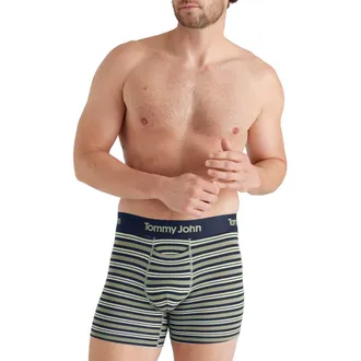 Tommy John Second Skin 4-Inch Boxer Briefs in Oil Green Varsity Stripe at Nordstrom, Size Medium