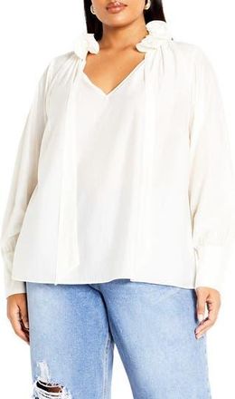 City Chic Antoinette Tie Neck Top in Cream at Nordstrom Rack, Size L/20W
