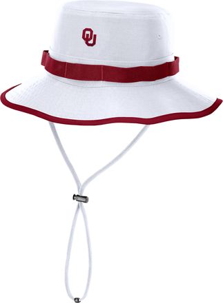 Nike Jordan Mens Oklahoma Sideline Apex Boonie Jordan Brand Dri-FIT College Bucket Hat in White | JC1808DVOKN-Q2W