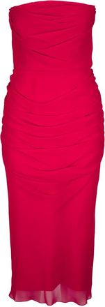 Carolina Herrera Abito midi drappeggio senza spalline - Rosso