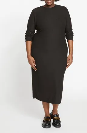Universal Standard Lexi Long Sleeve Rib Sweater Dress in Black at Nordstrom, Size 4Xl
