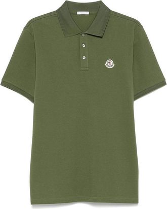 Moncler Khaki Cotton Polo Shirt With Logo