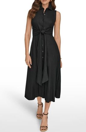 DKNY Sleeveless Linen Blend Shirtdress in Black at Nordstrom, Size 14