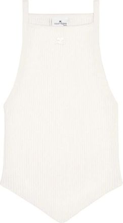 Courr&egrave;ges Geribbelde Gebreide Top met Geborduurd Logo - Dames - Tops zonder mouwen - Wit - M - Tops