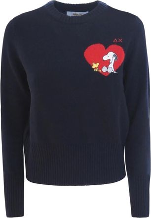 Sun 68 Blauwe Peanuts Dames Trui - Dames - Ronde hals truien - Blauw - S - Wol - Truien & Vesten