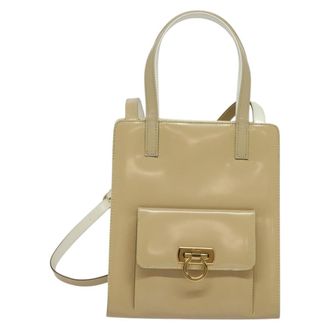 Ferragamo Gancini Handbag Patent Leather Beige Patent_Leather Handbag (Pre-Owned)