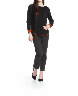 Papillon Heathered Sweater With Contrast Trim & Cuff In Black