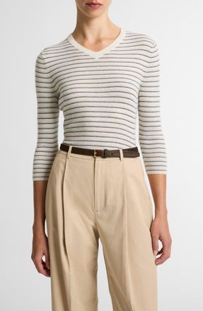 Vince Stripe Cashmere & Silk Sweater in Clearwater/Bark Comb at Nordstrom, Size Xx-Small