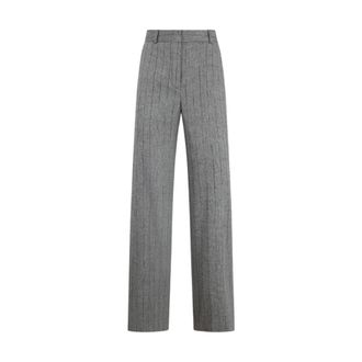 Brooks Brothers Rechte Pinstripe Wolbroek - Dames - Wijde Broeken - Grijs - 3XS - Wol - Broeken