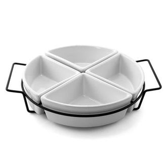 Gibson Gracious Fine Ceramic Dining Four Section Tray Set with Metal Rack in White at Nordstrom